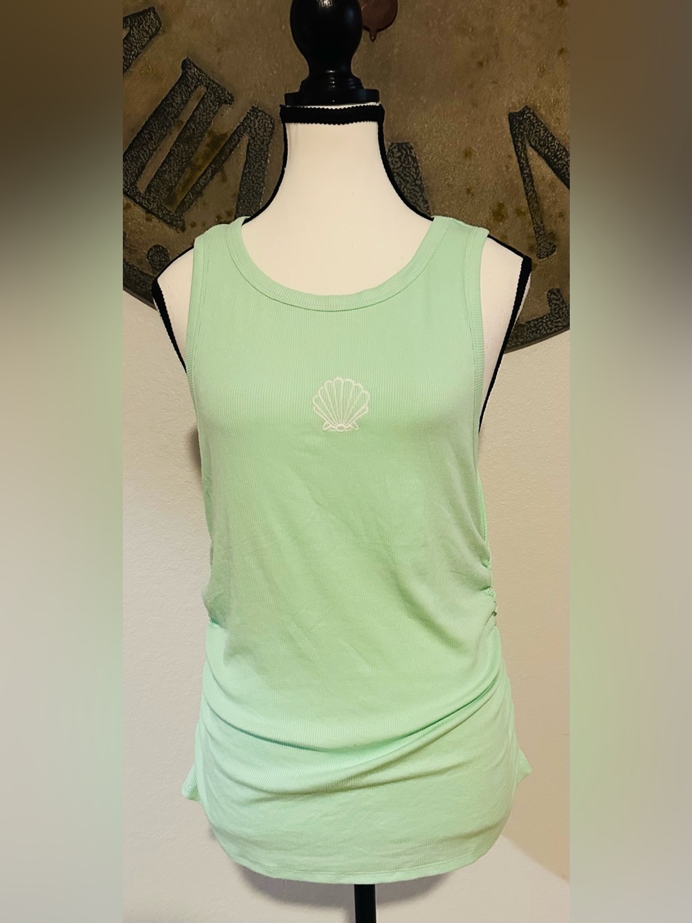 wild fable Mint Green Shell-Embroidered Ribbed Tank